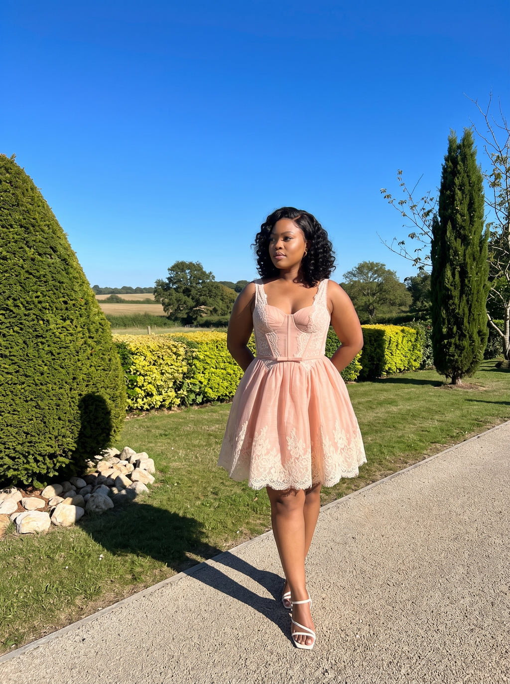 Lace-Trimmed Corset Flare Mini Dress