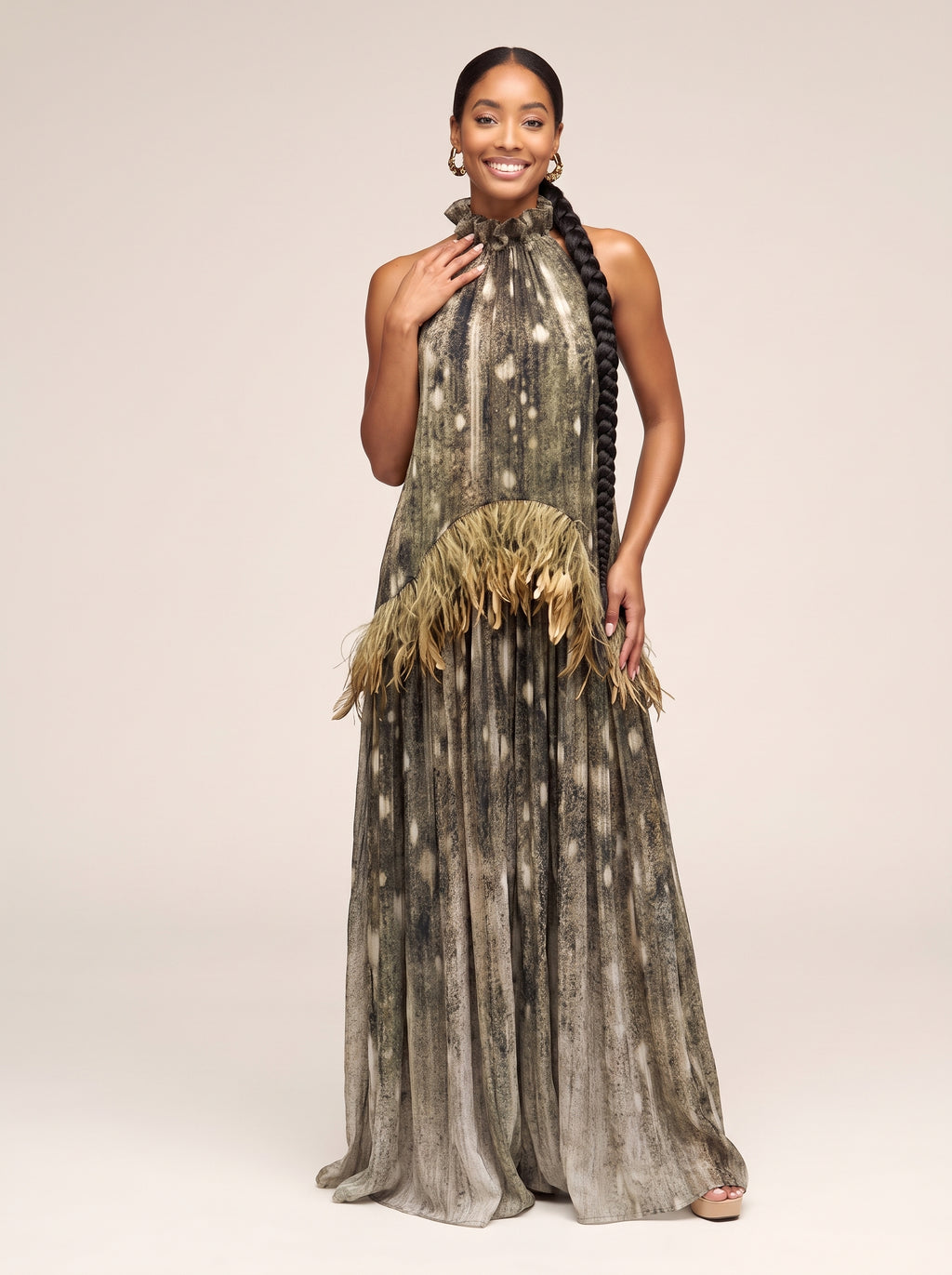 Ombre Print Ruffled Collar Gown