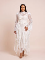 Lace Corset-Style Long-Sleeve Maxi Dress