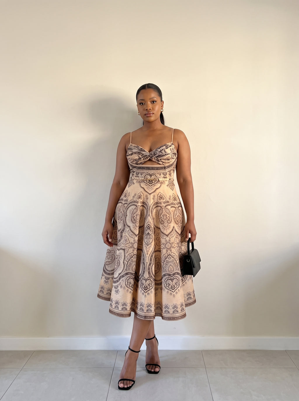 Paisley Print Cutout Midi Dress