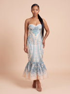 Print Beaded Strap Midi Dress