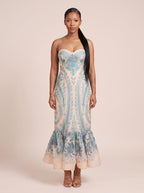 Print Beaded Strap Midi Dress
