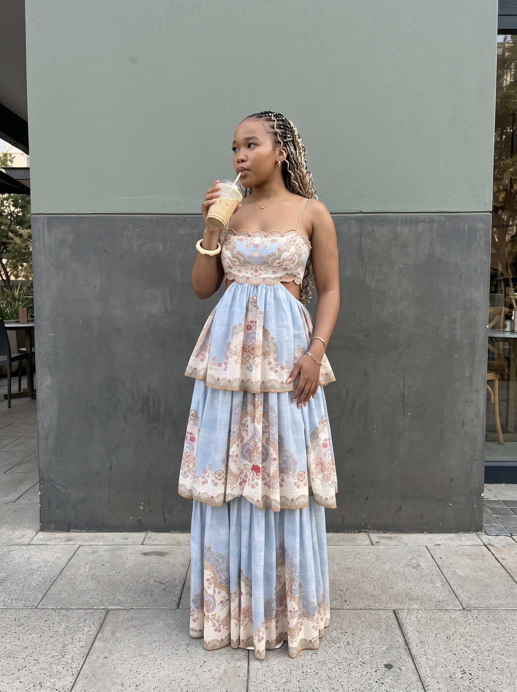 Scalloped Tiered Floral Maxi Dress
