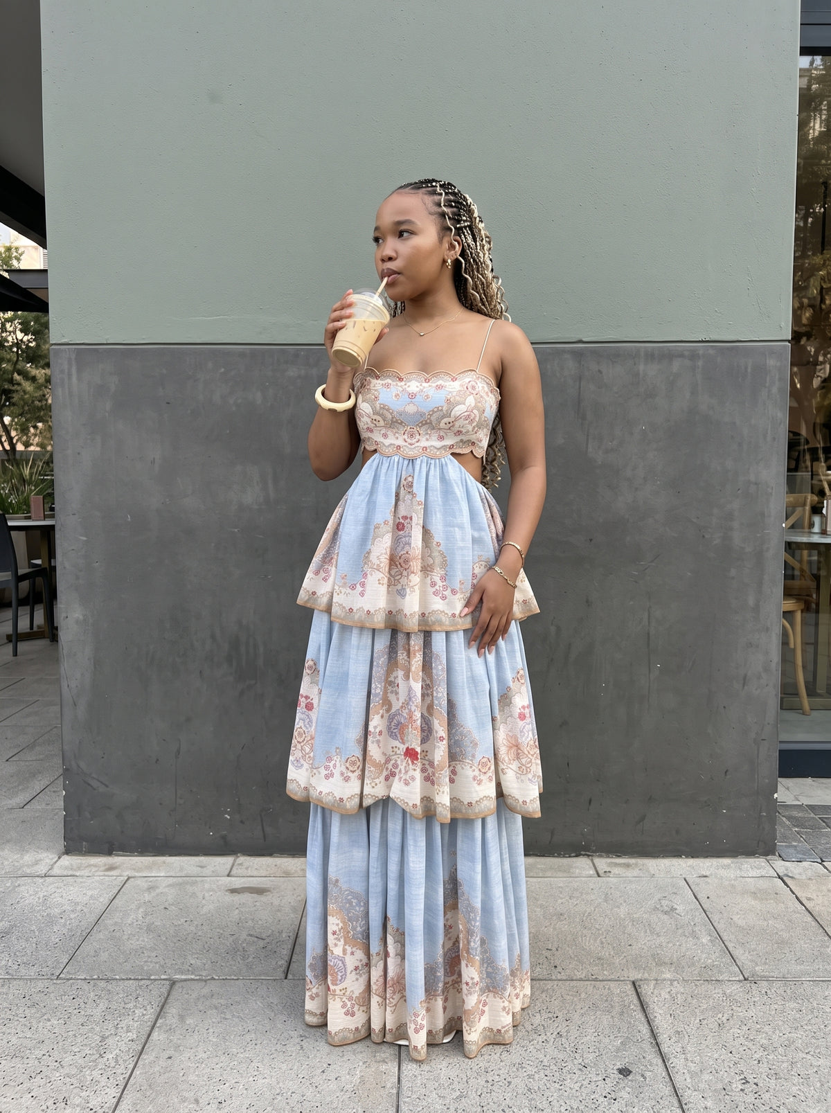 Scalloped Tiered Floral Maxi Dress