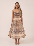 Vintage Damask Twist-Bust Dress