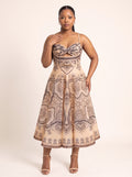 Paisley Print Cutout Midi Dress