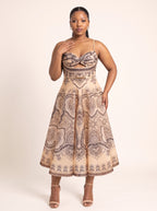 Paisley Print Cutout Midi Dress