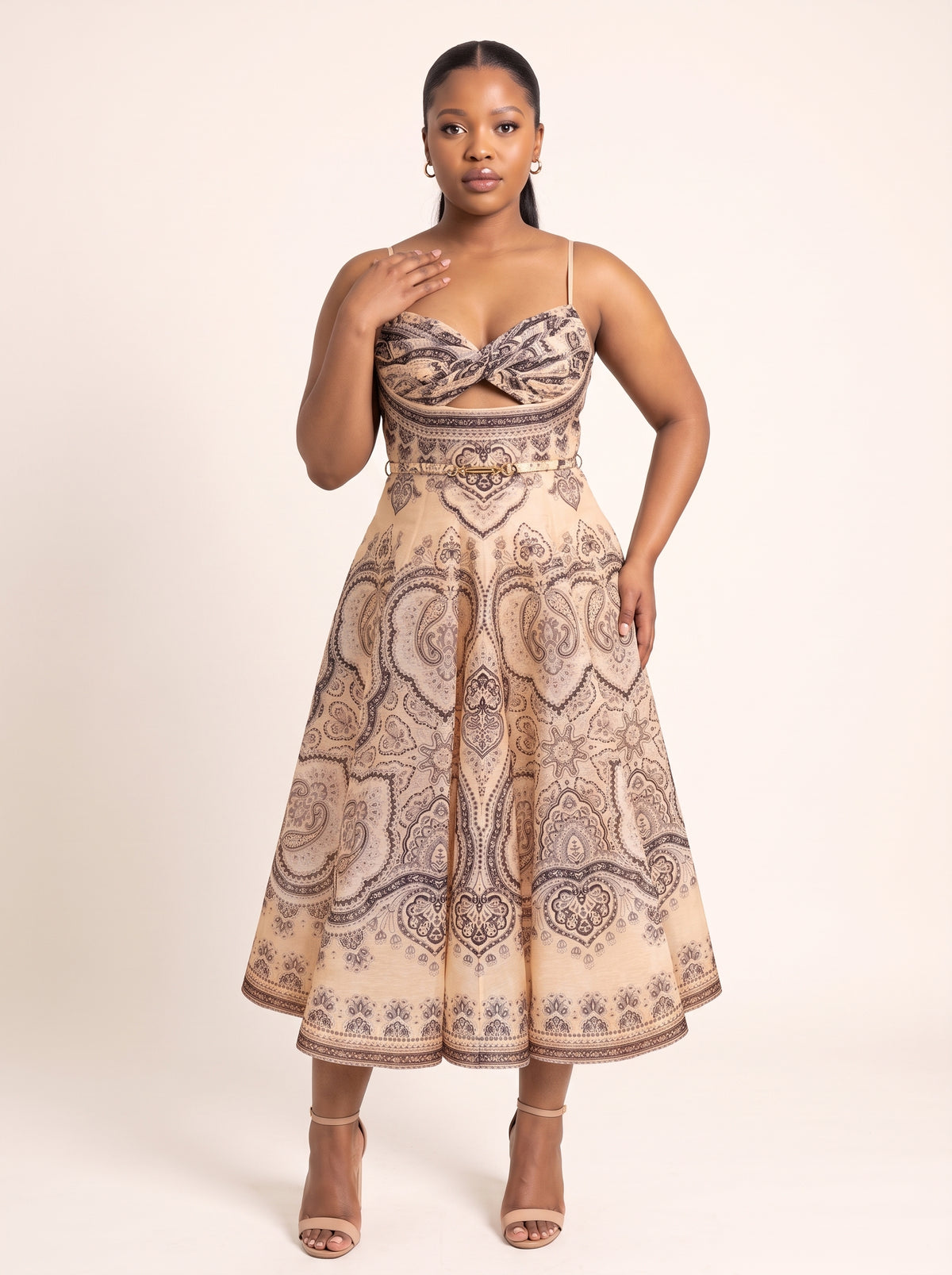 Paisley Print Cutout Midi Dress