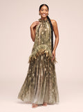Ombre Print Ruffled Collar Gown