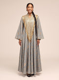 Gold-Embellished Bell-Sleeve Maxi Dress