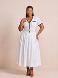Contrast-Trim Knit Bodice Midi Dress