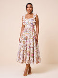 Floral Frame Print Appliqué Strap Midi Dress