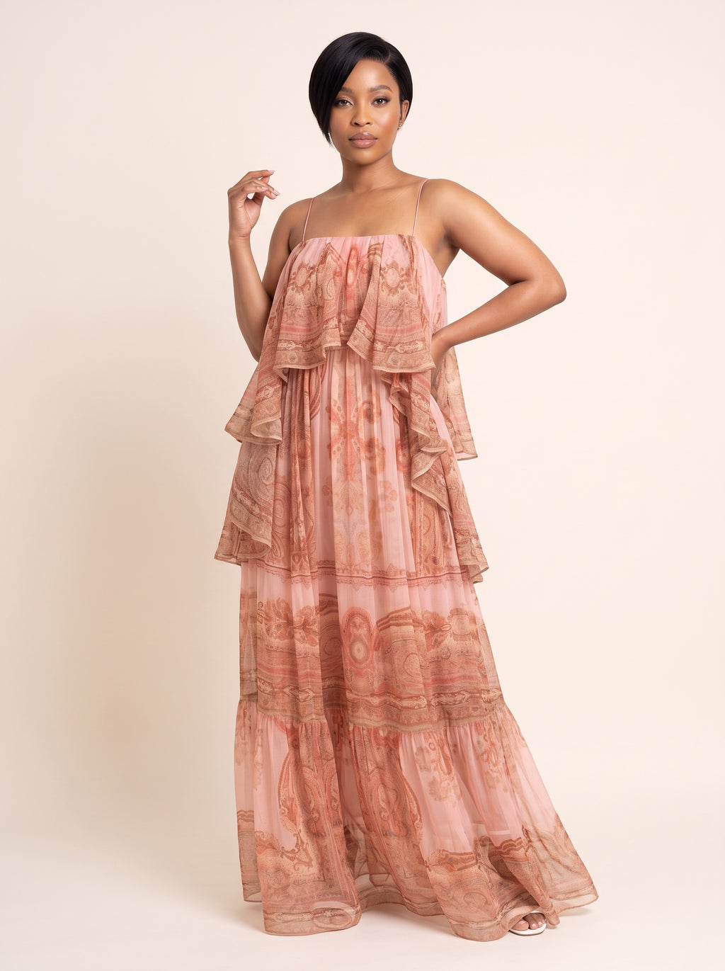 Layered Ruffle Print Maxi