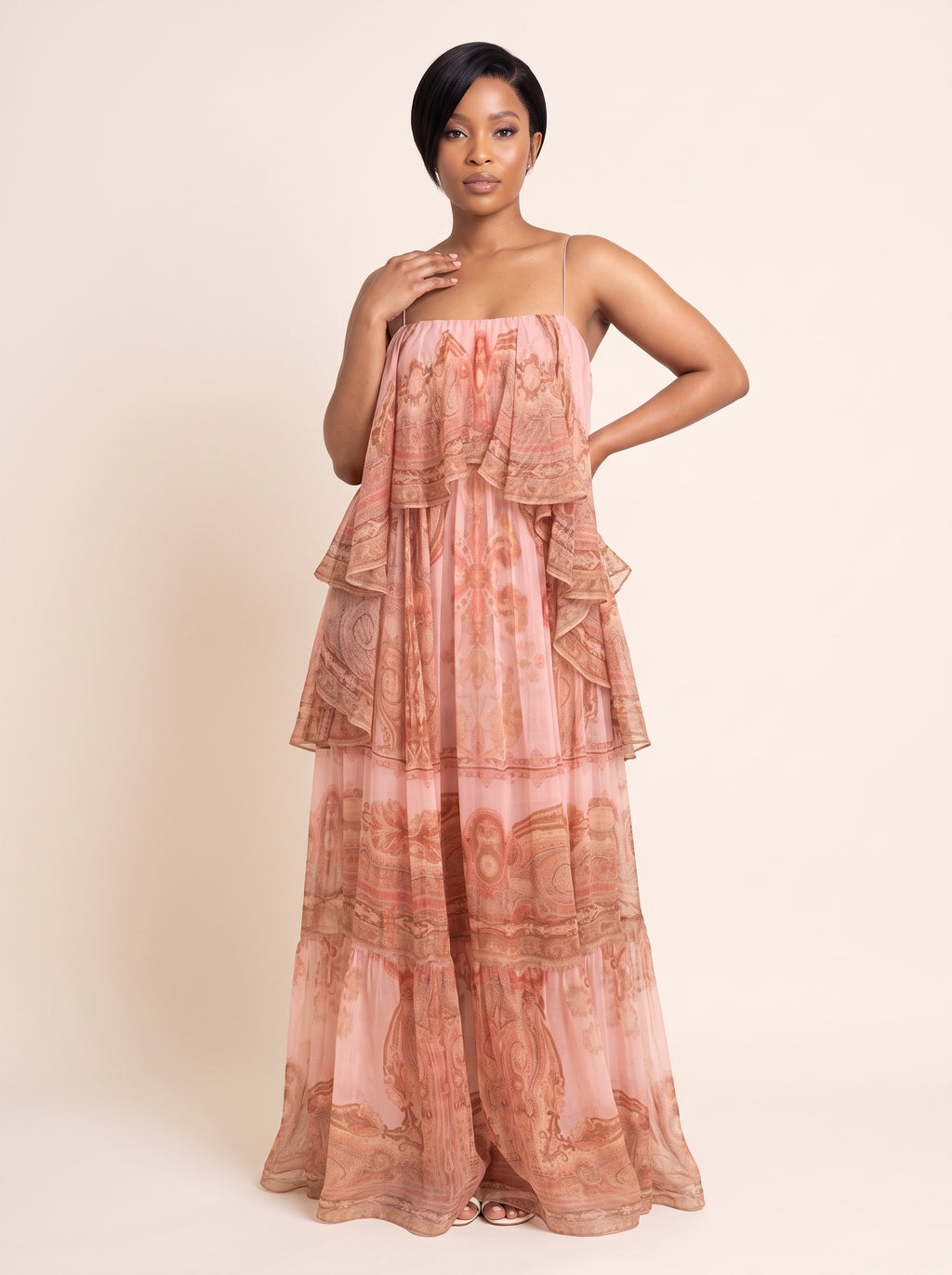 Layered Ruffle Print Maxi