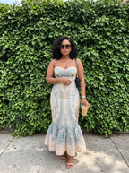 Print Beaded Strap Midi Dress