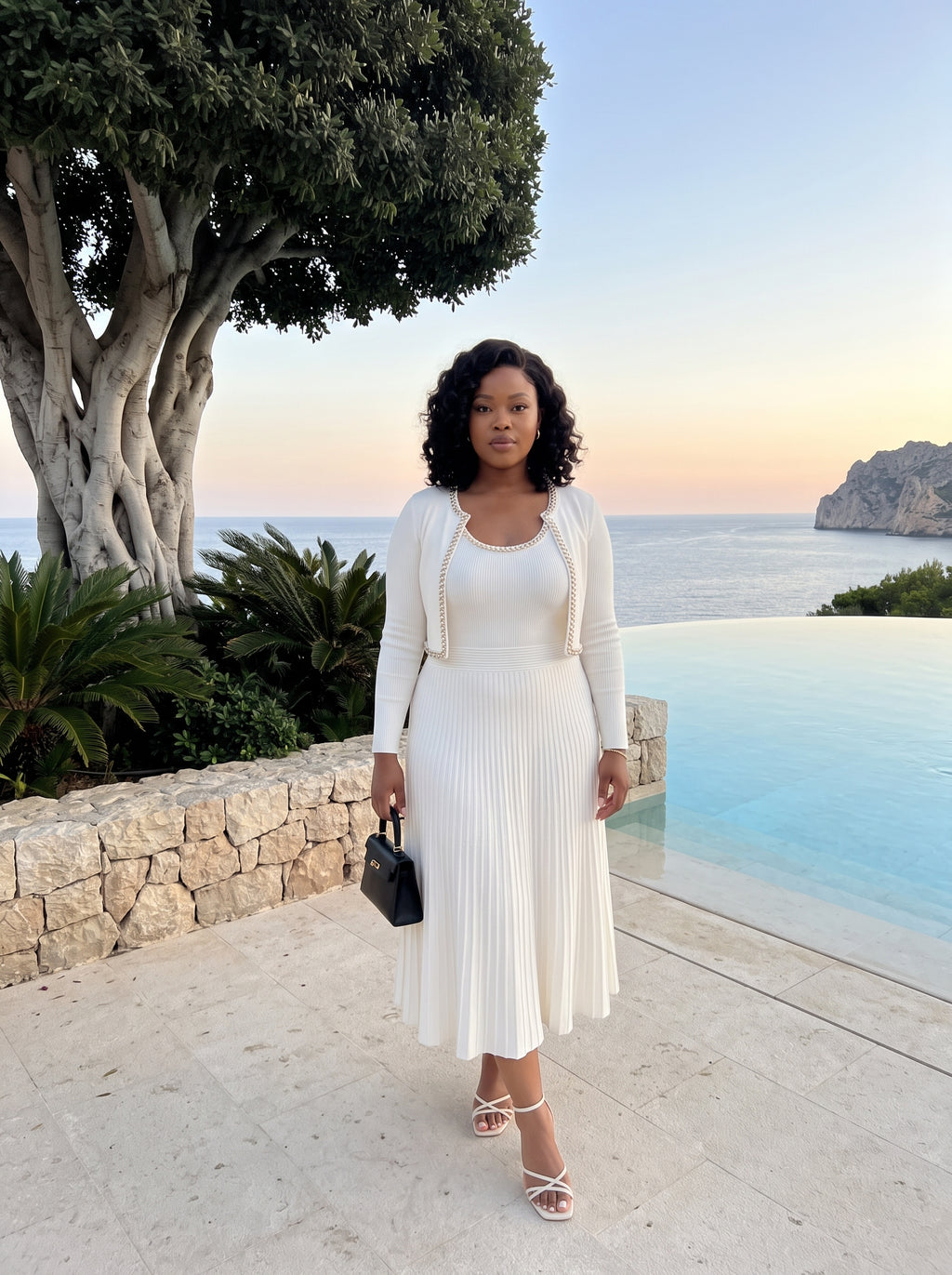Ribbed Knit Two-Piece Matching Set with Beaded Edges