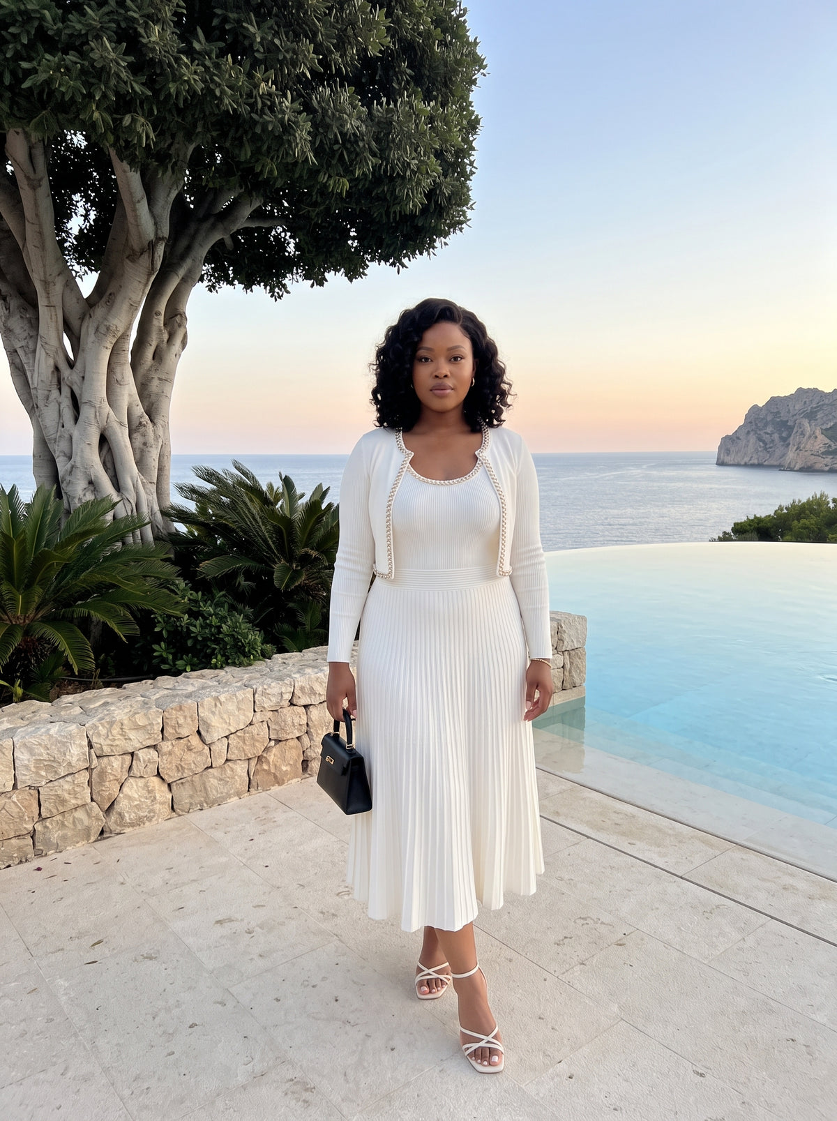 Ribbed Knit Two-Piece Matching Set with Beaded Edges