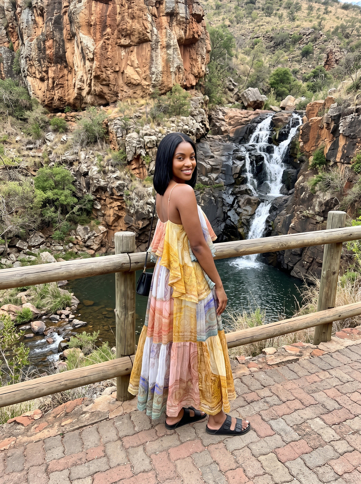 Bohemian Patchwork Print Tiered Maxi