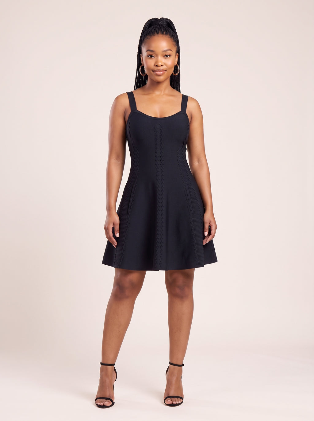 Ribbed Knit Laced-Detail Flare Mini Dress