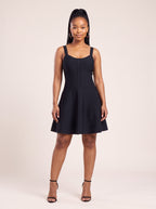 Ribbed Knit Laced-Detail Flare Mini Dress