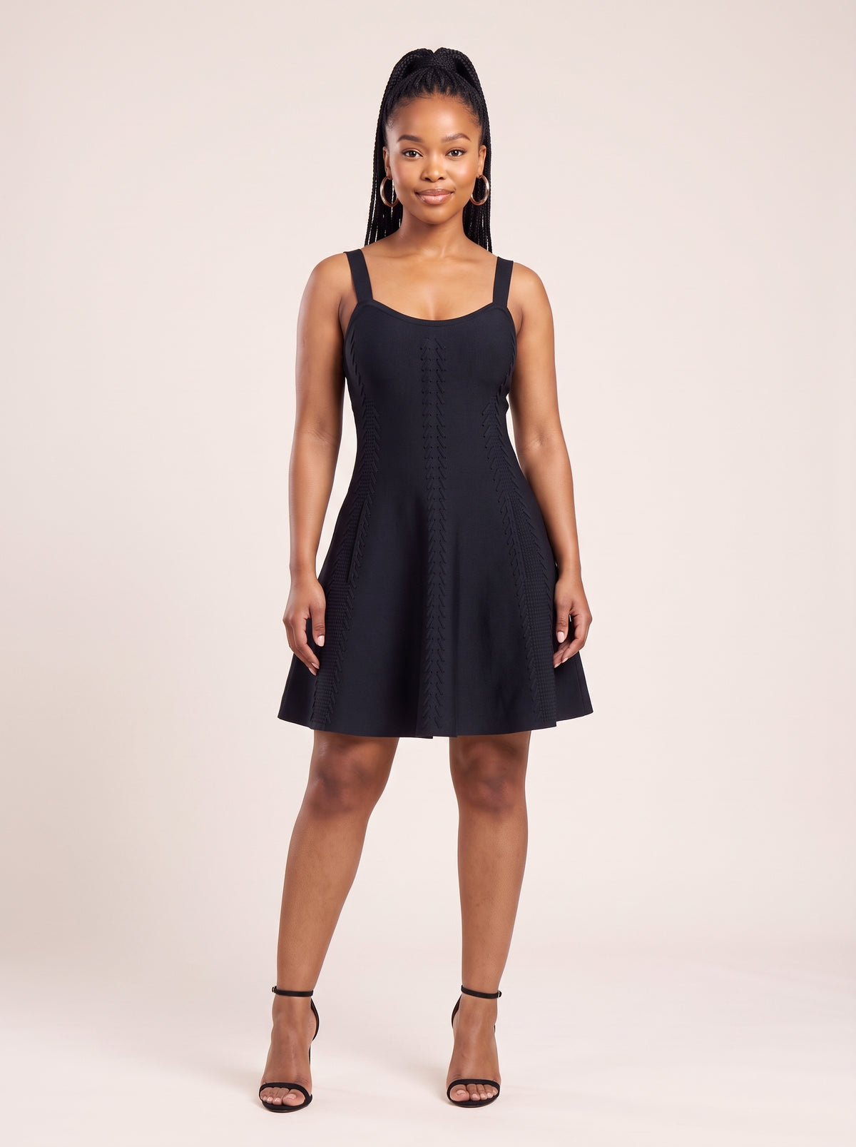 Ribbed Knit Laced-Detail Flare Mini Dress