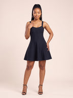 Ribbed Knit Laced-Detail Flare Mini Dress