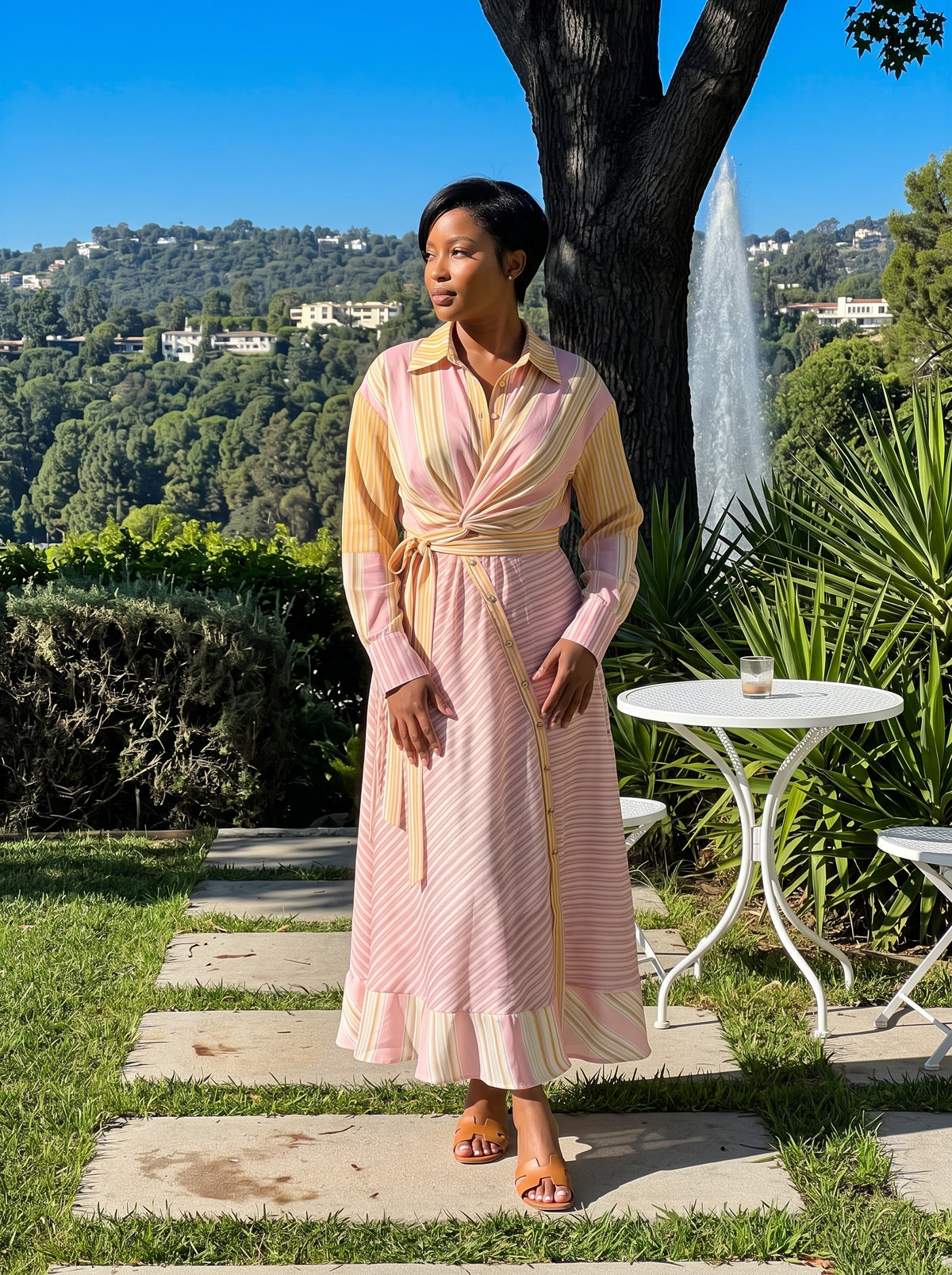 Striped Twist-Front Shirt Maxi Dress