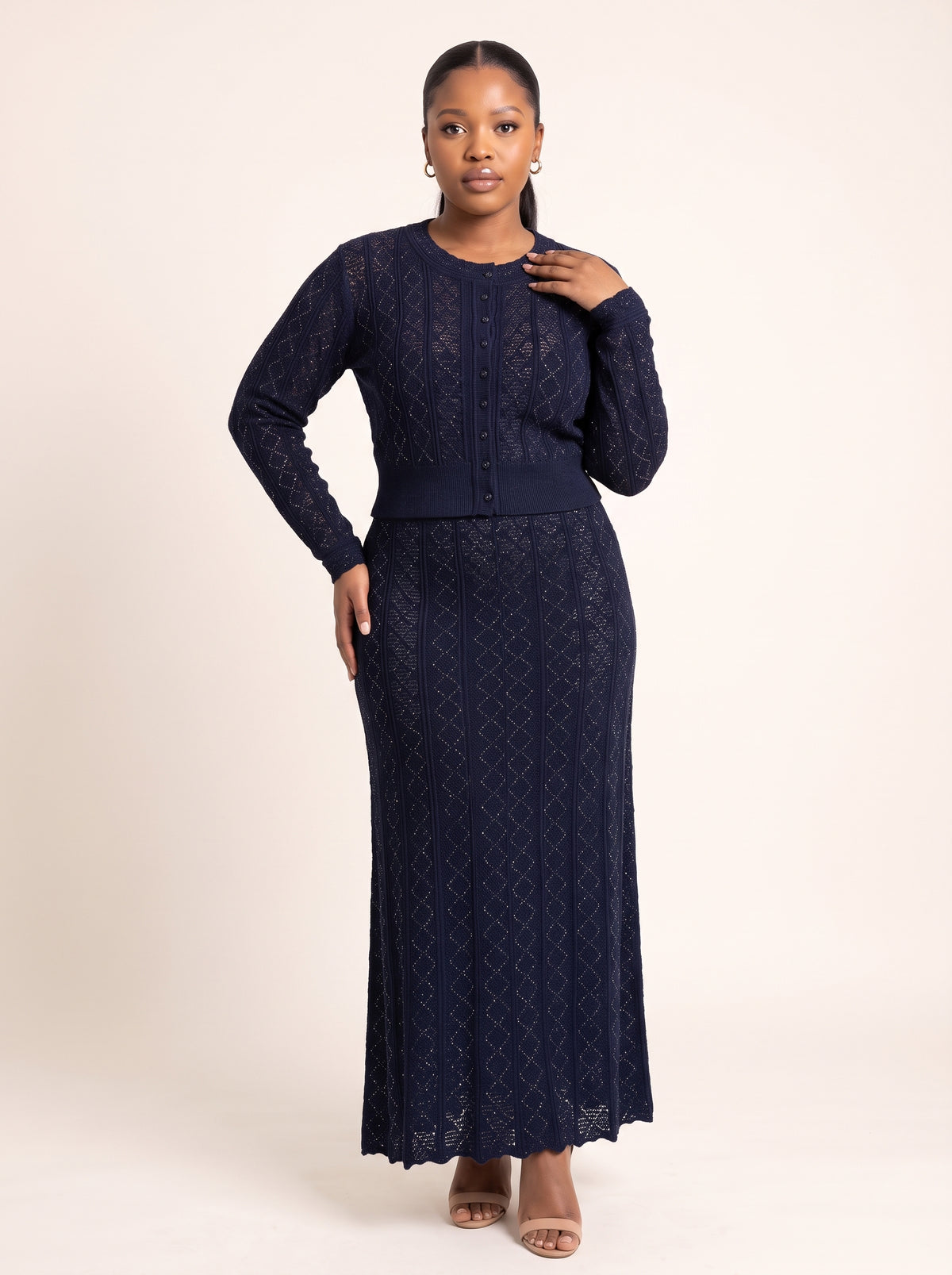 Long-Sleeve Button-Up Top & Maxi Skirt Co-Ord
