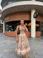 Vintage Damask Twist-Bust Dress