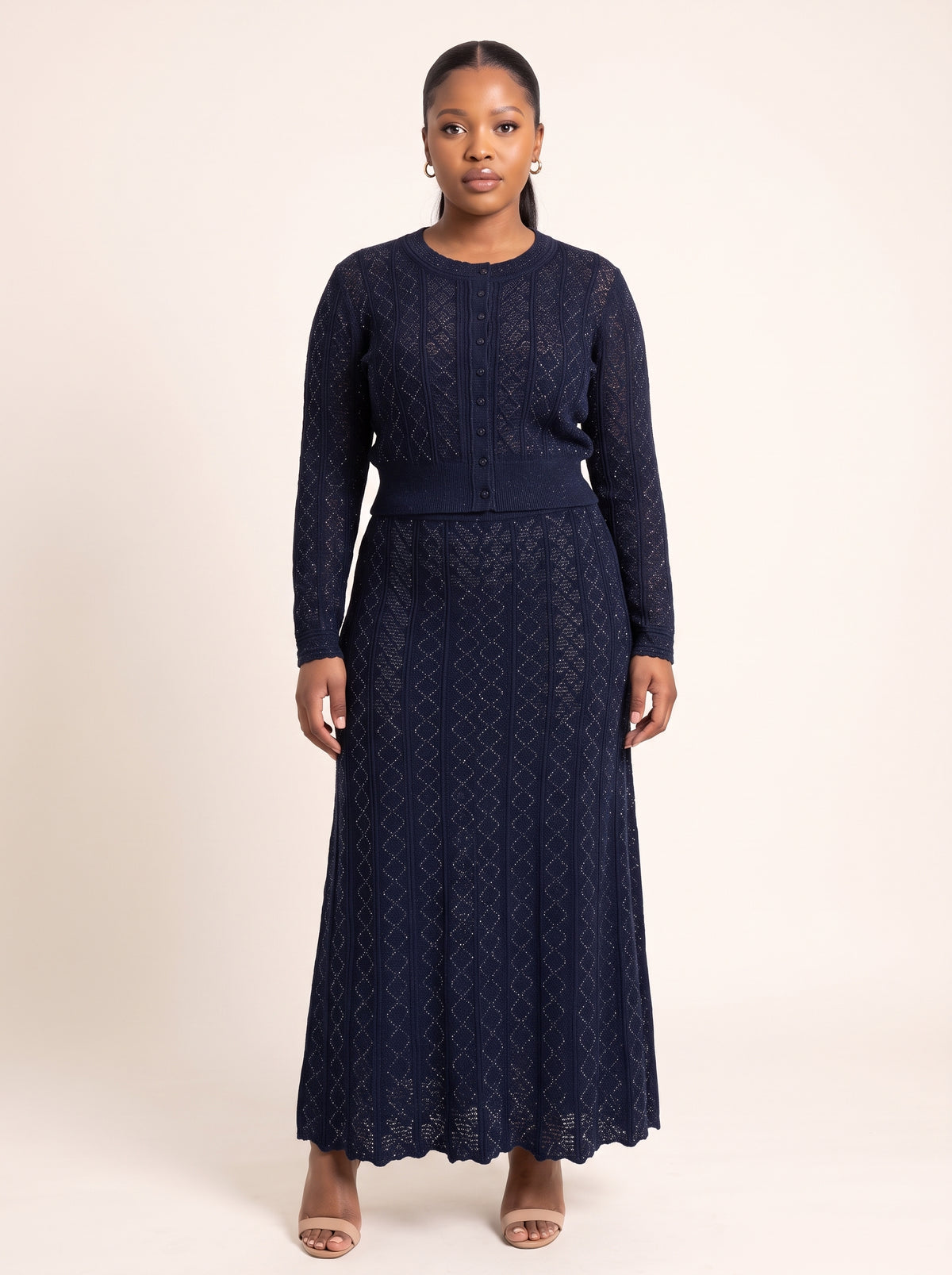 Long-Sleeve Button-Up Top & Maxi Skirt Co-Ord