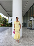 Ribbed Knit Lace-Trim Midi Dress