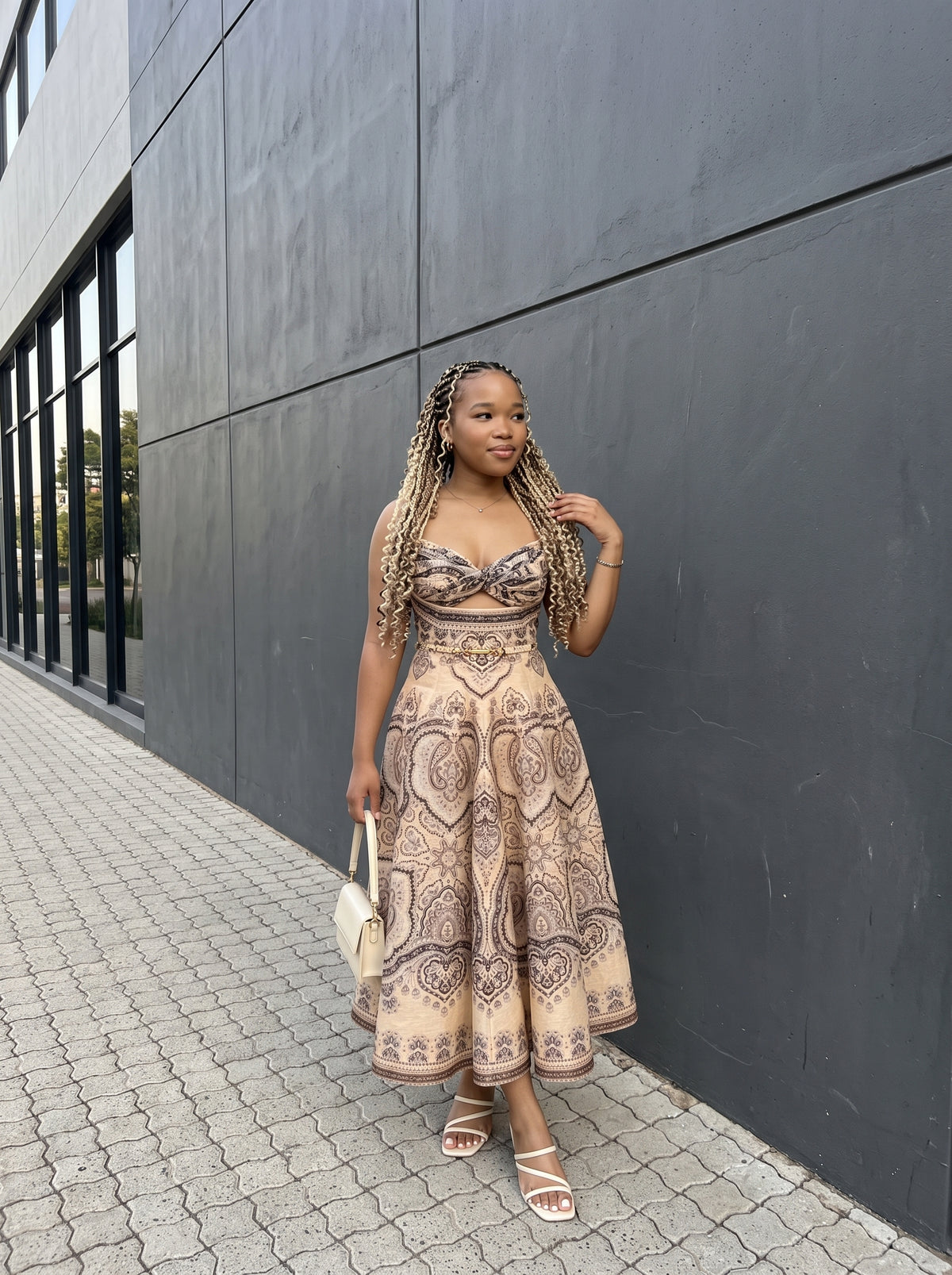Paisley Print Cutout Midi Dress
