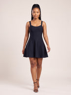 Ribbed Knit Laced-Detail Flare Mini Dress