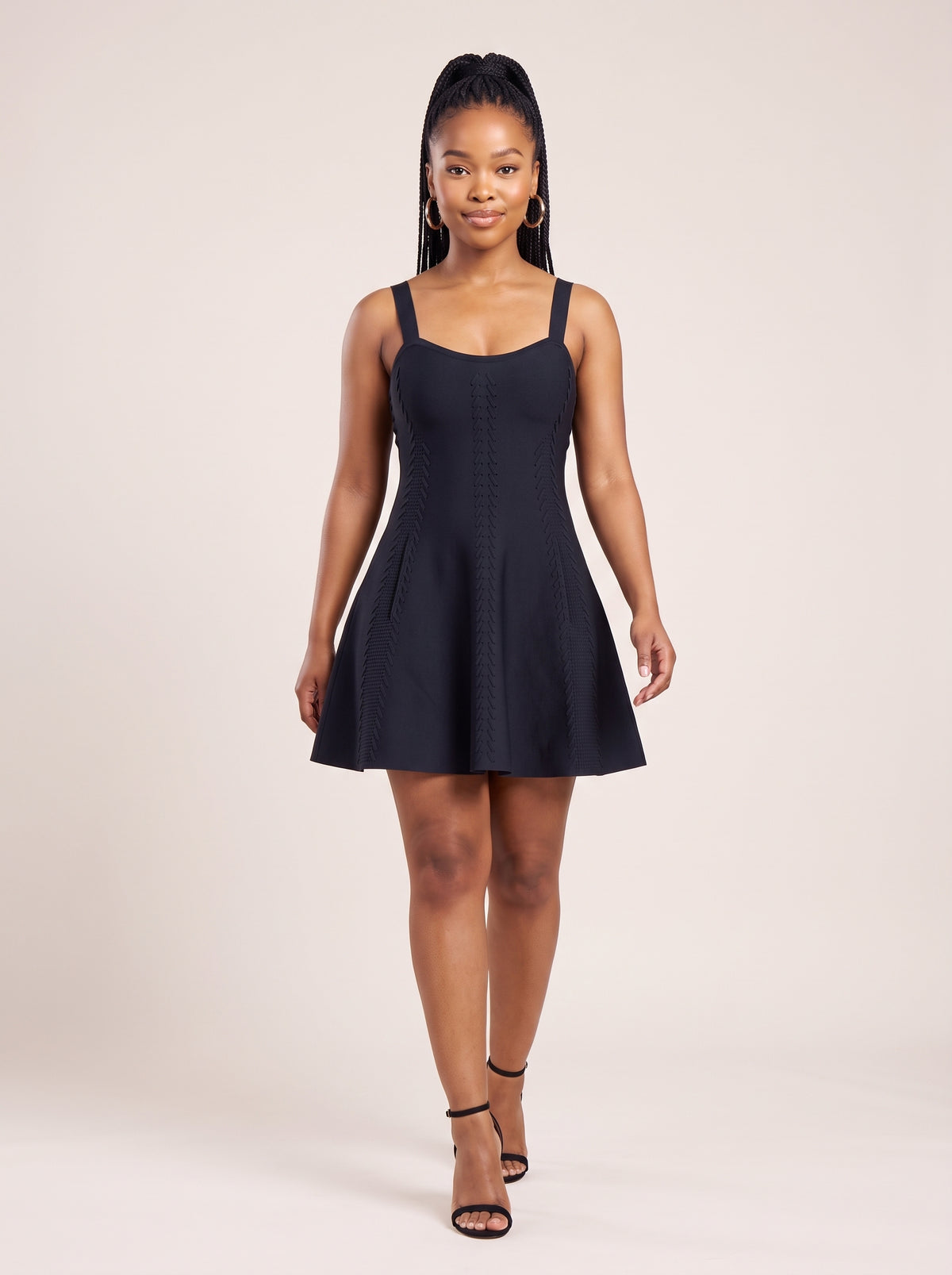 Ribbed Knit Laced-Detail Flare Mini Dress