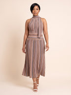 Sleeveless Ribbed Knit Scarf-Neck Gown