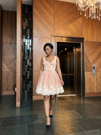 Lace-Trimmed Corset Flare Mini Dress
