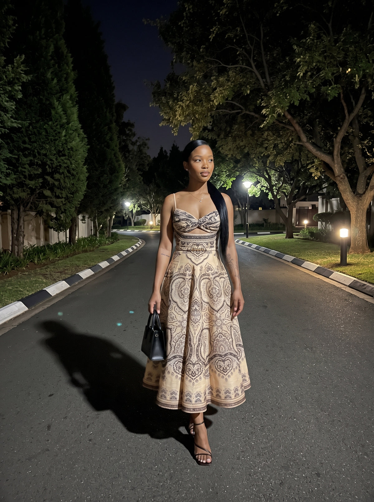 Vintage Damask Twist-Bust Dress