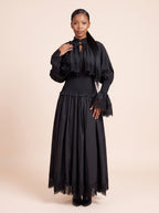 Lace-Trim Tiered Long-Sleeve Maxi Dress