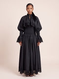 Lace-Trim Tiered Long-Sleeve Maxi Dress