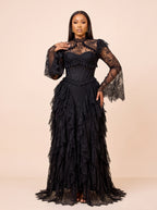 Lace Corset-Style Long-Sleeve Maxi Dress