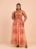 Peach & Rust Paisley Print Flowing Gown