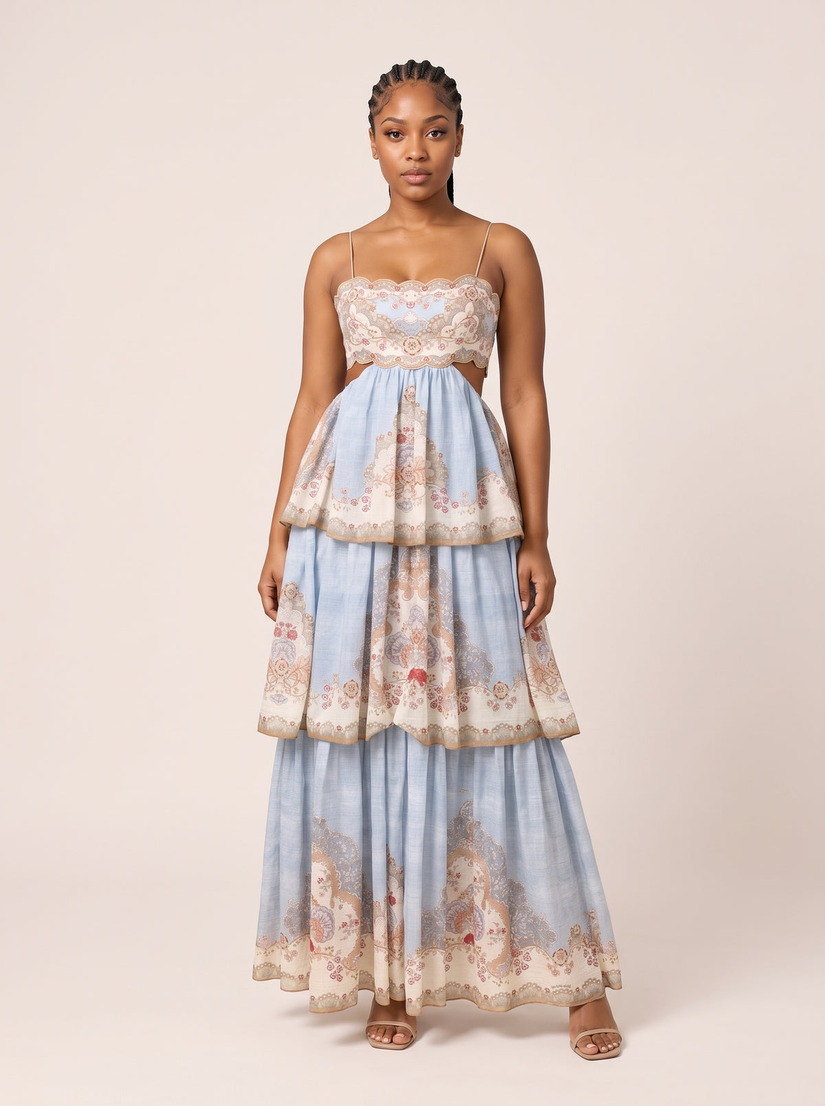 Scalloped Tiered Floral Maxi Dress