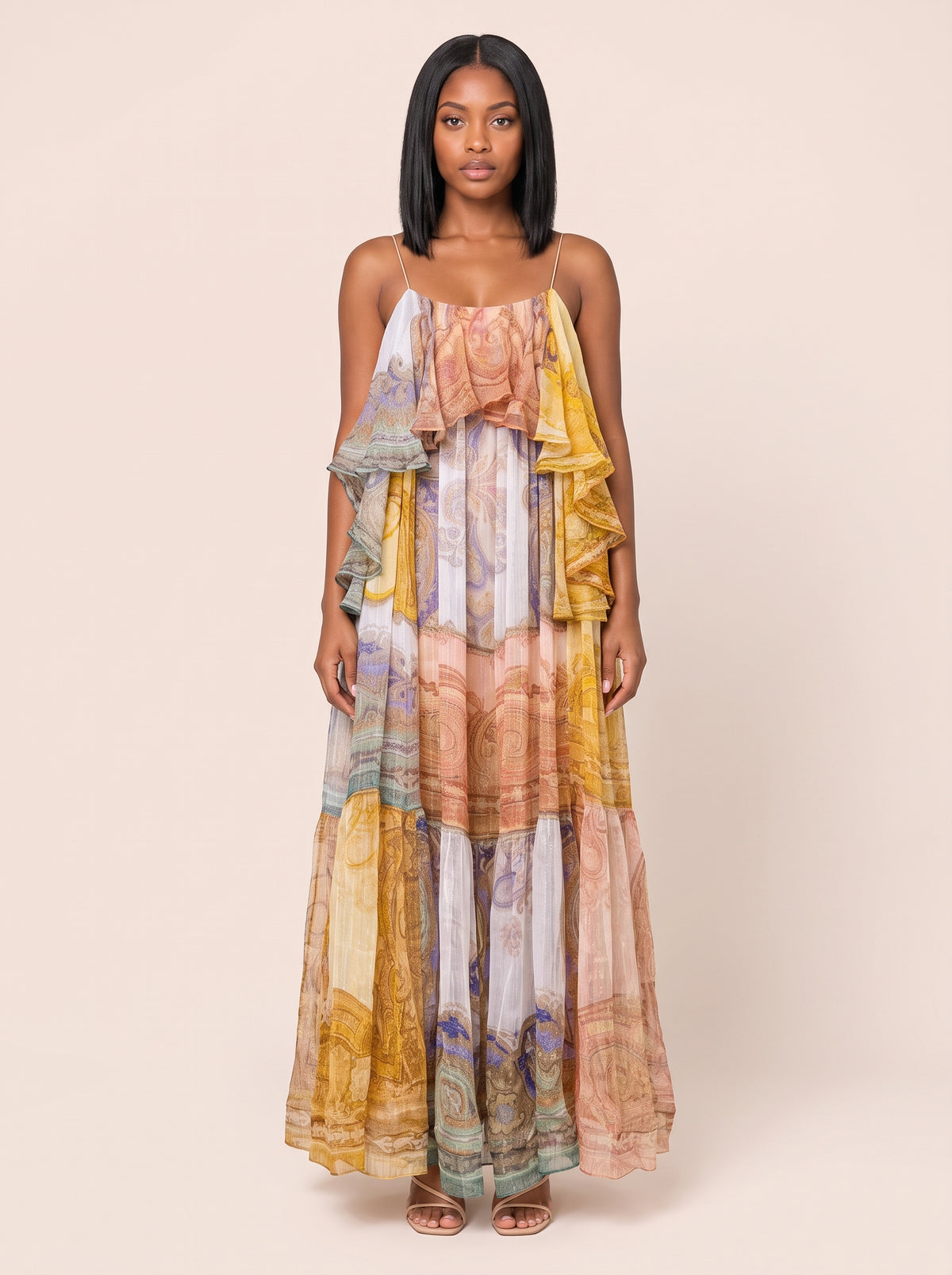 Bohemian Patchwork Print Tiered Maxi