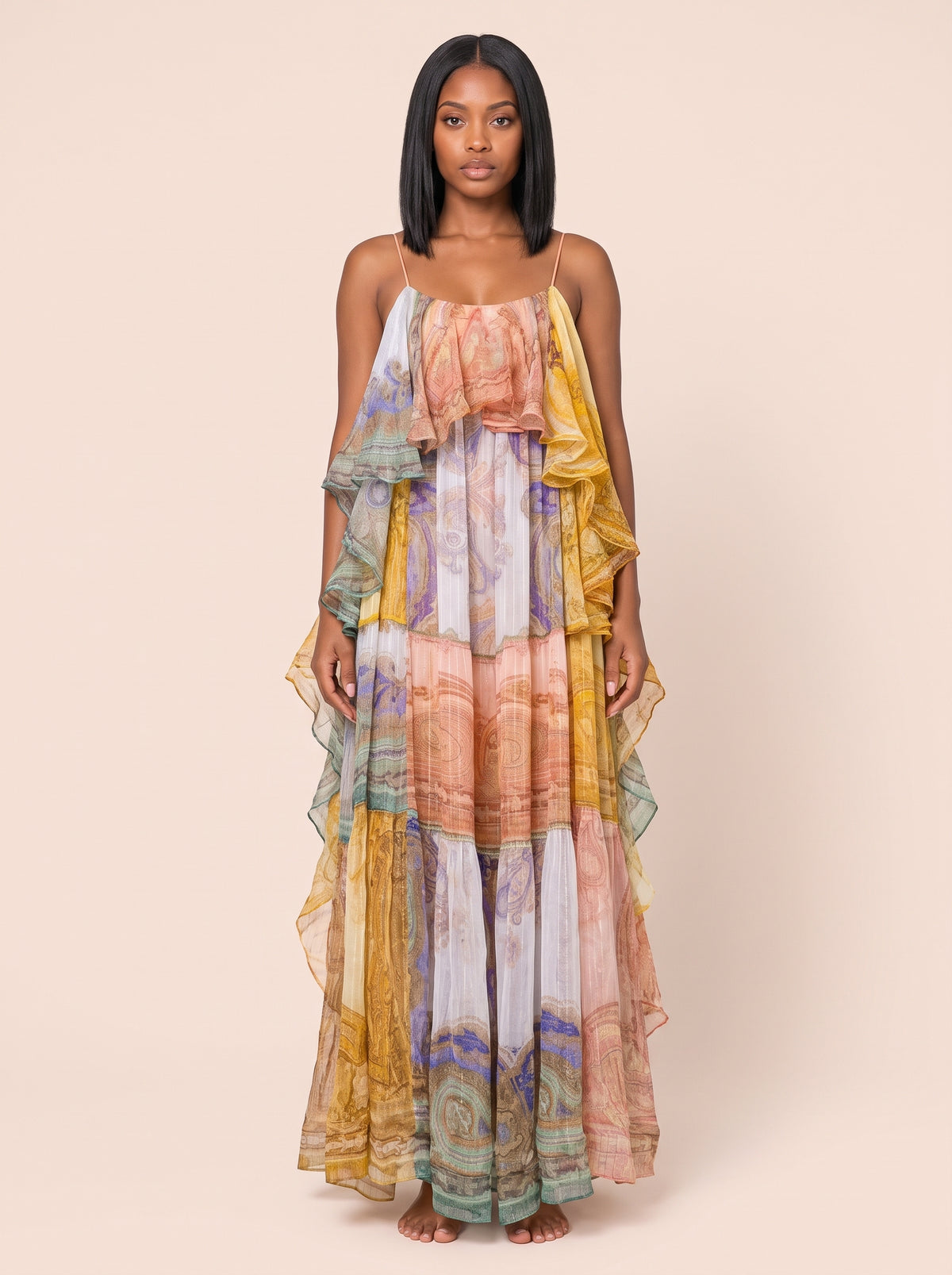 Bohemian Patchwork Print Tiered Maxi