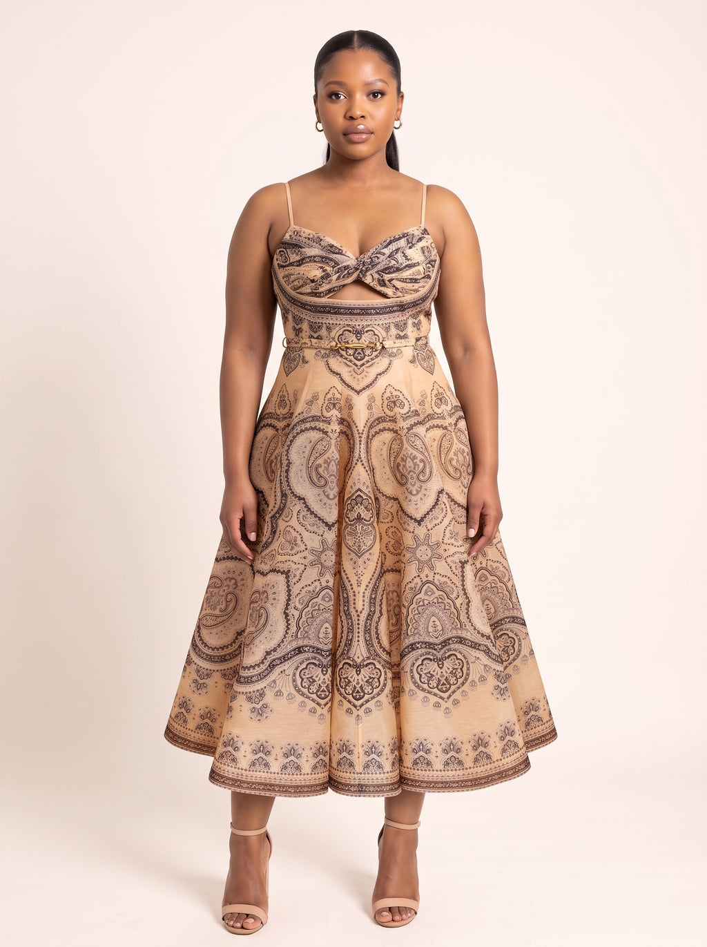 Paisley Print Cutout Midi Dress