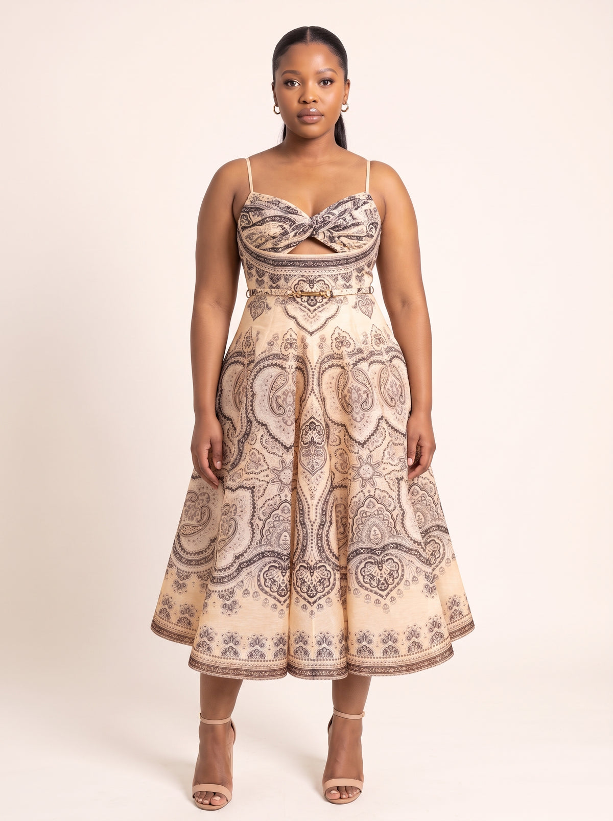 Paisley Print Cutout Midi Dress