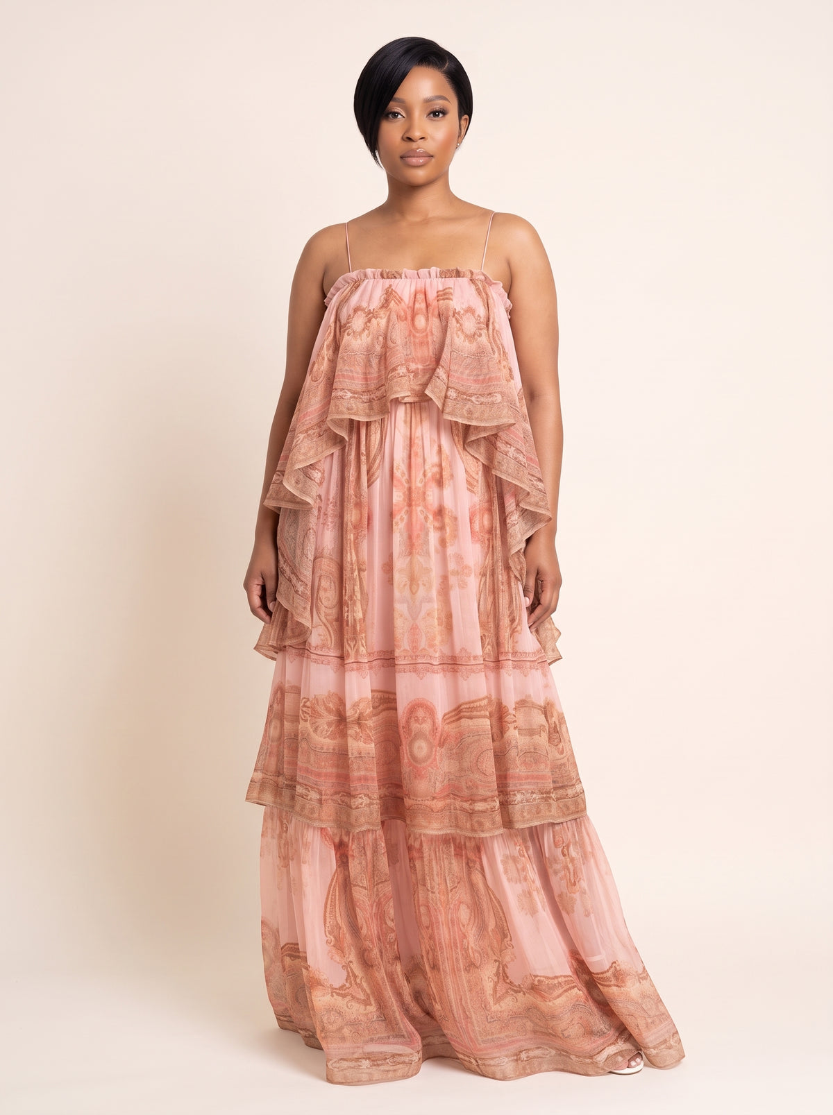 Layered Ruffle Print Maxi