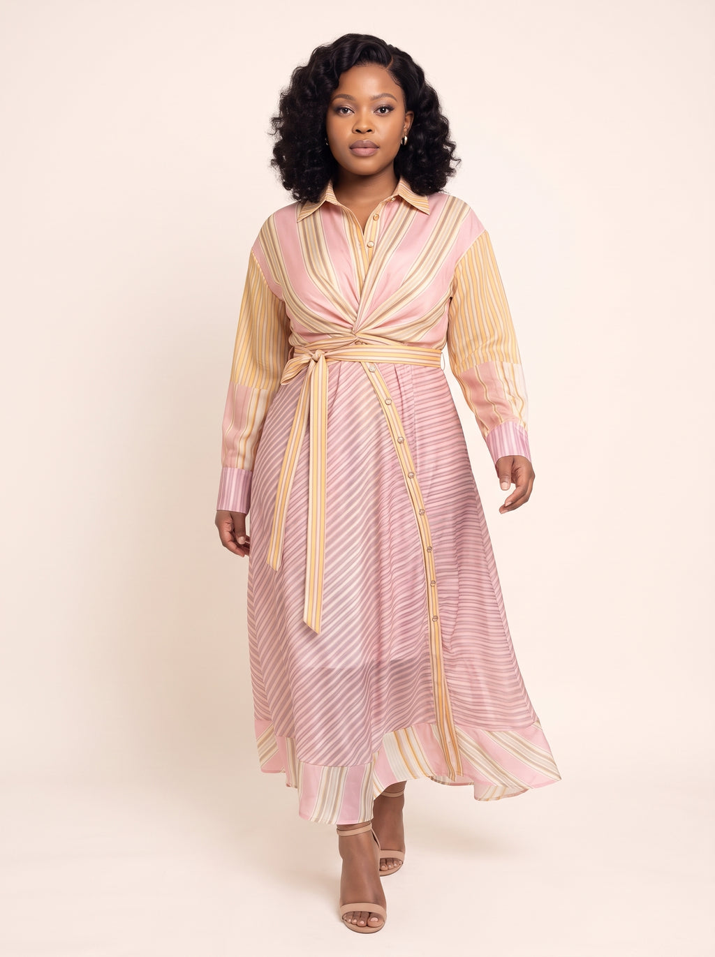 Striped Twist-Front Shirt Maxi Dress