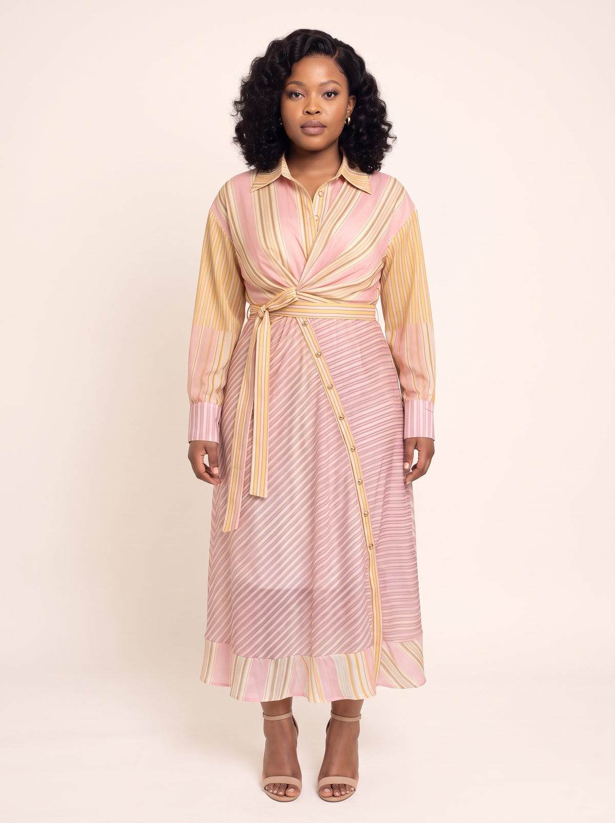 Striped Twist-Front Shirt Maxi Dress
