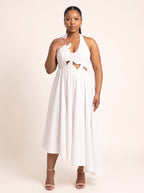 Cutout Appliqué Asymmetrical Hem Maxi Dress